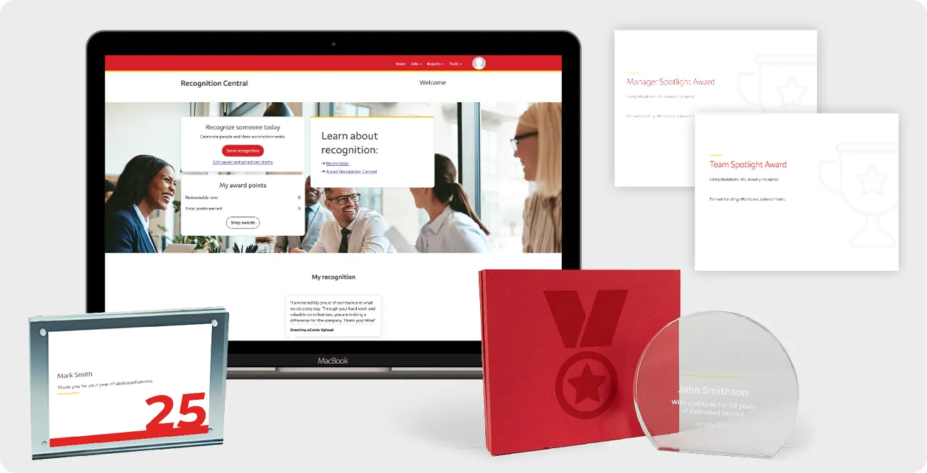 Collage of employee recognition communications designed by ITA Group
